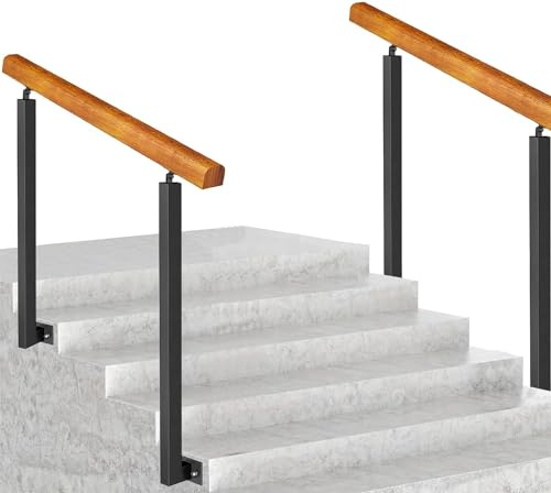 Scala in legno massello per interni ed esterni, 130 cm, antiscivolo, con montaggio laterale, pali in ferro battuto, set da 2