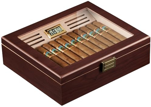 ProCase Humidor per Sigari con Igrometro Digitale e Umidificatore, Cofanetto con Interno in Legno di Cedro per 20-25 Sigari, Regalo per Uomo, Amante di Sigari Cubani -Medio