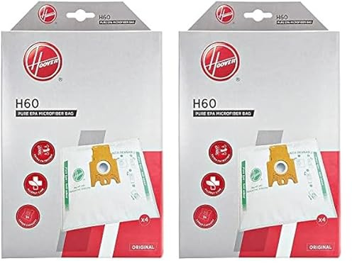 Hoover H60 Sacchetti per Aspirapolvere, Originali, in Microfibra, Pure EPA, sistema Anti-Odore ai Carboni Attivi, compatibili con Traini Hoover, 4 Pezzi (Confezione da 2)