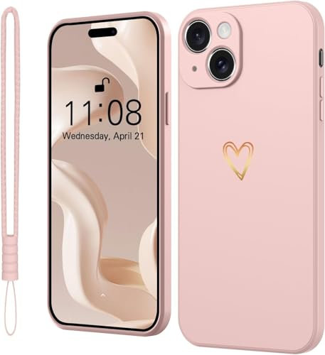 Mitetabo Hülle für iPhone 13 Handyhülle Gold Liebesher Silikon,iPhone 13 Case Mädchen Weich Slim Stoßfest Kratzfeste Süßes Gold Love Schutzhülle für iPhone 13 6.1 Rosa