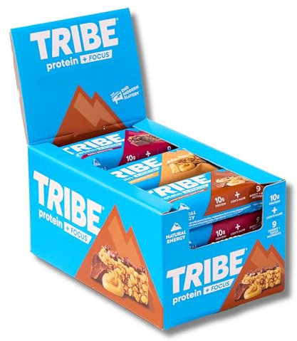 TRIBE Protein + Focus Flapjack Bar - Bestsellers Variety Pack- High Protein Snack - 9 Energy & Focus Nutrients - 10g Protein, Lions Mane, Plant Based, Vegan Snack & Gluten Free (60g x 12 Bars)
