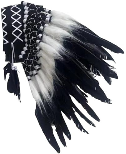 Dinntty Feather Headdress,Indian Feather Hat, Traditional American Headdress Feather Hairband for Carnival Party Photo Props for Kids & Adults