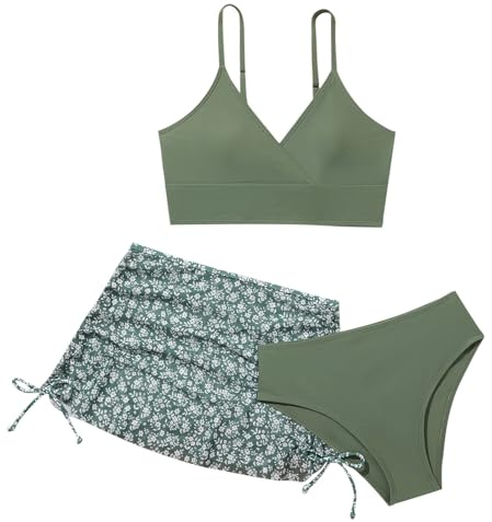 Maillot de bain pour bébé fille Bikini avec jupe à motif floral pour enfants, vert, 11-12 ans