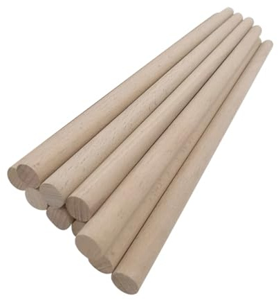 Clavijas de madera, Paquete de 50 tacos madera haya 8 mm x 30 cm for manualidades, carpintería, lisos y naturales