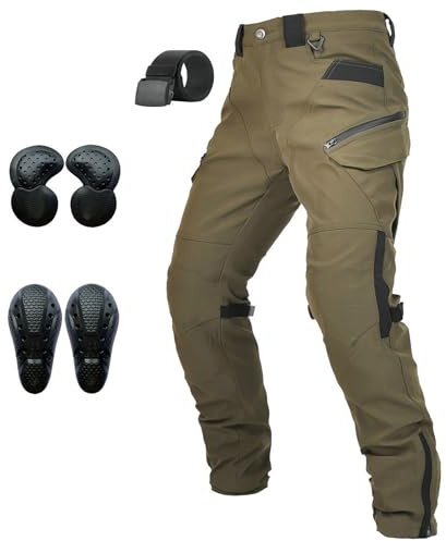 GEBIN Pantaloni Moto Uomo Cargo con Protezioni Ginocchia Removibili, Traspiranti con Tasche Multifunzione, Idrorepellenti per Città, Touring e Uso Quotidiano