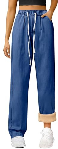 FGUUTYM Jean doublé en polaire pour femme - Taille haute - Jambe large - Pantalon en jean thermique avec poches - Pantalon Palazzo doublé en flanelle Sherpa - Jean chaud d'hiver - Jean boyfriend chaud