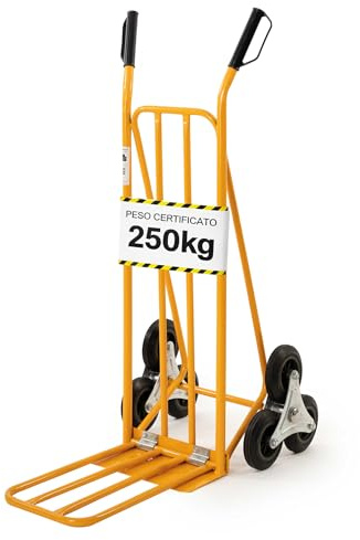 SOLEILUX Carrello saliscale in acciaio portata 250 kg – Carrello portapacchi professionale con pedana ribaltabile 56x35cm