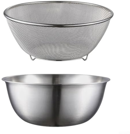 Apilable para cuencos de mezcla de acero inoxidable con colador de malla, juego de colador de varios tamaños para lavar alimentos, fácil de limpiar, plateado (22 cm)