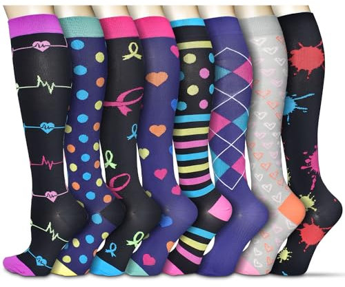 beusilay 8 pares calze a compressione, per donne e uomini, ideali per trattamenti medici, Sportive,circolazione, Gravidanza,recupero, infermieristica, viaggi e aereo, corsa e fitness