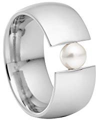 Heideman Ring Damen aus Edelstahl silber farbend poliert Damenring für Frauen mit Perle weiss rund 6mm