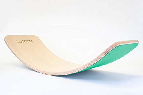 Wobbel Balanceboard Original Linen Buchenholz Weiß gewaschen mit Filz Mint Grün Yogaboard
