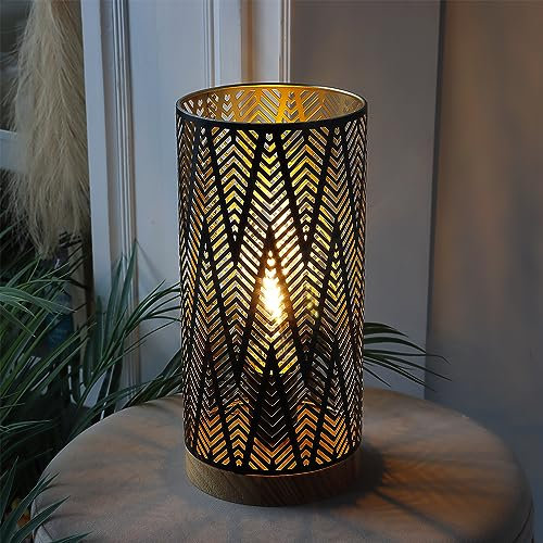 JHY DESIGN Lampada da tavolo in ferro con base in legno, modello cilindrico intagliato moderno battuto, lampada da tavolo cinese per camera da letto, soggiorno, decorazione artistica