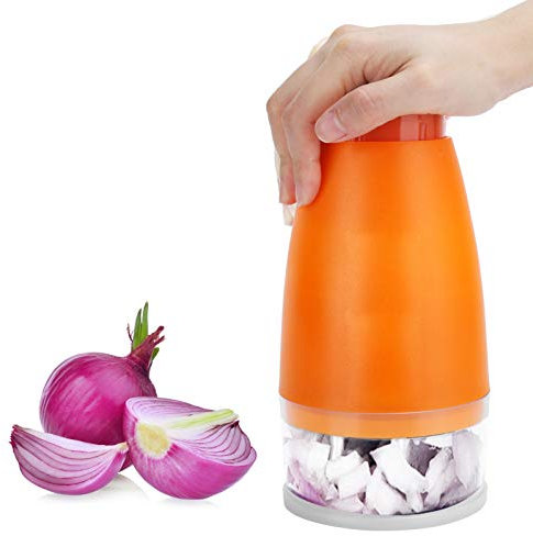 Manual Chopper, 2Pcs Orange with Stainless Steel Blade for Garlic Ginger Onion Walnut Vegetable Cutting, Easy to Disassemble and Clean, Compact Design for Kitchen Use