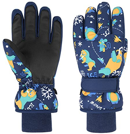QKURT Barn Skidhandskar, Skidhandskar Vinter Kallt väder vantar för flickor och pojkar för pojkar 4-13 år släde Snowboard Skridskoåkning Cykling Löpning och utomhusaktiviteter
