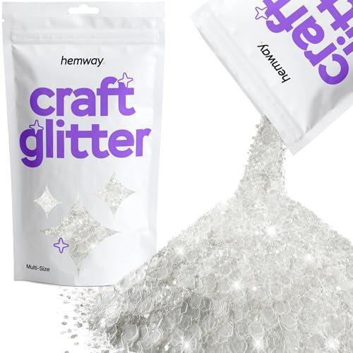 Hemway Craft Glitter - Mélange De Paillettes Fines Et Épaisses Multi-Tailles Pour Les Travaux Manuels, Les Gobelets, Les Décorations De Peinture En Résine - Blanc Iridescent - 100g / 3.5oz