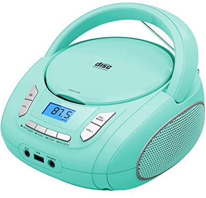 Portable CD Player Boombox with Bluetooth, FM Radio, USB MP3 Playback,3.5mm AUX Headphone Jack and USB Input, Compact CD Player Radio Stereo System (Teal-Limited Edition)