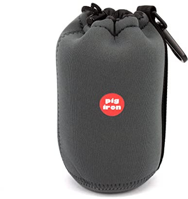 Pig Iron Luxus-Objektivtasche für spiegellose und DSLR-Kameraobjektive. Größe = L. Ultraweiches Samtfutter, dick gepolstertes Neopren. Grau, L: 125x80mm, Objektivtasche