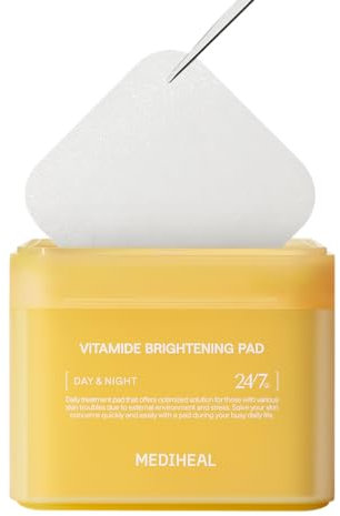 MEDIHEAL Vitamide Brightening Pad - Vegane Hypoallergene Gesichtspads mit Niacinamid, Sanddorn - Strahlungsverstärkende Pads für Klare, Leuchtende Haut 100 Stück