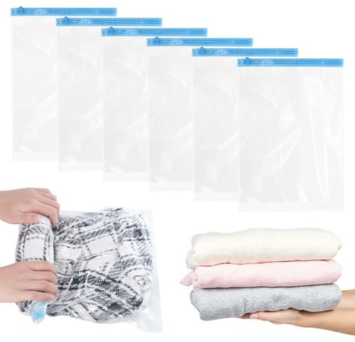 10 Stk Vakuumbeutel für Kleidung, Vakuumierbeutel Kleidung zum Rollen, Vakuum Kleiderbeutel, Reise Kompressionsbeutel zum Rollen, Wiederverwendbar Vakuum Aufbewahrungsbeutel für Reisen, 40x60cm