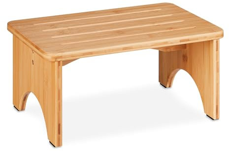 Relaxdays Fußbank Bambus, für Bad, Küche, Wohnzimmer, HBT: 17,5 x 39 x 25 cm, Kleiner Fußhocker, Blumenhocker, Natur