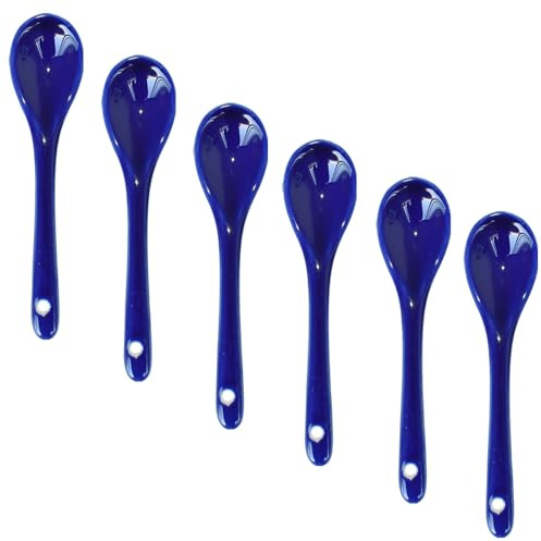 Lotatheta 6 cucharas de huevo de porcelana azul oscuro, cucharas de cerámica de 4.7 pulgadas, café, postre, yogur, té, té lechoso