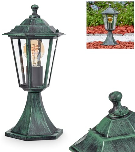 HOFSTEIN Loria utomhusbelysning, sockellampa i metall/glas i svart/grönt/klart, gångbelysning i antik look, 37 cm, trädgårdslampa, trädgårdsbelysning IP44, 1 x E27, utan glödlampa