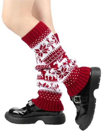 Nanxson Scaldamuscoli da Donna Ragazza Maglia Scaldamuscoli Natale per Festa Danza Yoga Sport (Rosso)