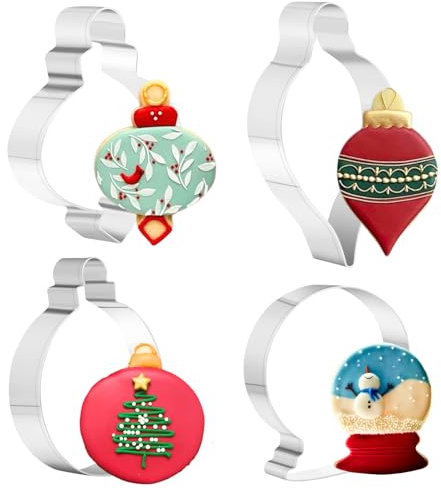 PTaizjjz Large Size Christmas Ornaments Cookie Cutters - 4PCS Stainless Steel - Snow Globe,Teardrop Bauble, Finial,and Round Ornaments Cookie Cutters
