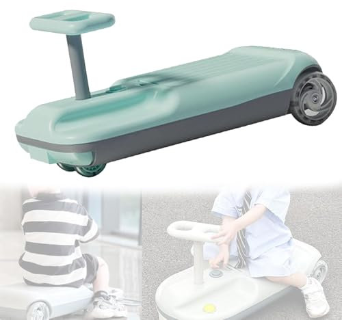 RayGenius Kart De Nettoyage pour Enfants, Chariot De Nettoyage De Sol à Balai, Kart Portable, avec Tige De Direction à Roulement, Roues Lumineuses Et Rangement.,Green-SingleDrive