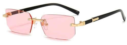 Lunettes de soleil sans monture, rétro, rectangulaires, sans cadre, verres colorés, teintées, pour homme, carrées, femme, ombrage, lunettes de soleil UV, rose, Taille unique