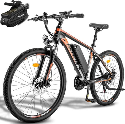 Fafrees Bicicletta Elettrica 26 Bici Elettrica Mountain Bike 21 Velocità Batteria Rimovibile 36V13.5Ah EBike Uomo Donna Adulti, Freni a Disco Meccanici, Autonomia di 80-100km, Nero, Borsa da Telaio