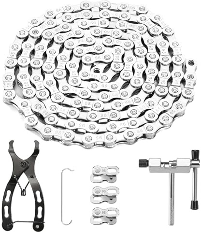 Bike Chain 9 Speed Bicycle Chain Link Removal Tool with Bike Parts Bike Chains for Road Mountain Racing Cycling (1/2 x 11/128 inch 116 Links)