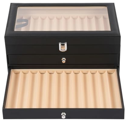 UBOHUZ Pen Display Case 36 Slot Fountain Pen Holder Leather Display Case Organizer Collector Storage Box For Storing Pens