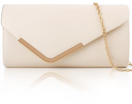 Larcenciel Pochettes et Clutches Femme, Sac a Main Femme Élégant en Cuir Abricot avec Chaîne Détachable, Pochette Ceremonie Mariage Chic Sac Soiree, Bandoulière Clutch Sacoche pour Fete Bal Voyage