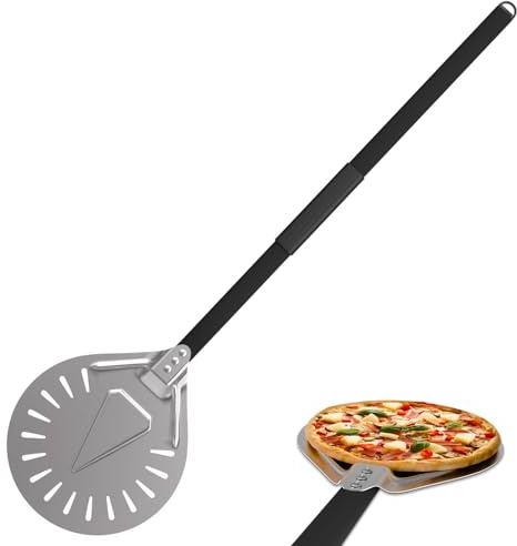 Lmaqfum Pizza Turning Peel 9 inch, Aluminum Pizza Peel Perforated with 31 inch Handle, Pizza Oven Accessories for Baking Homemade Pizzas