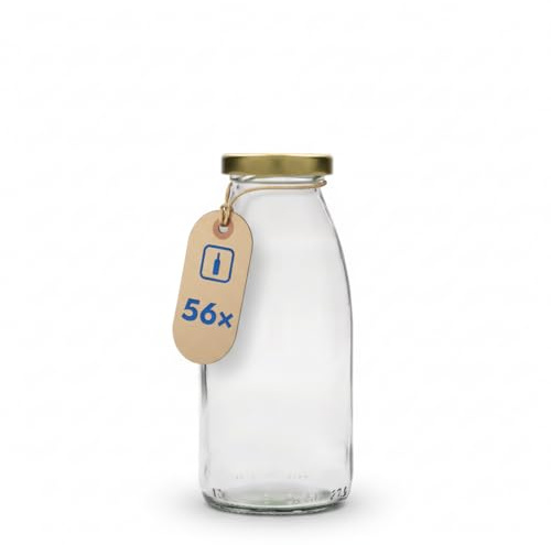 Flaschenland 56 Glasflaschen 250 ml, leere Saftflaschen mit goldenem Schraubverschluss, zum Selbstbefüllen für Säfte, Smoothies, Milch, Tees oder Saucen