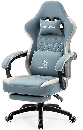 Dowinx Gaming-Stuhl Stoff mit Gelkissen und Taschenfederkissen, Ergonomischer Bürostuhl mit Fußstütze, Massage Gaming Sessel Gamer Chair für Erwachsene Blau