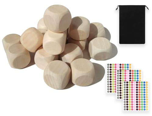 ZMaglorian Set DIY 50 Cubi in Legno Dadi per Artigianato Pittura con Adesivi a Pois e Borsa Cordoncino