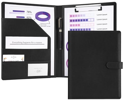 JEFURE Carpeta Portadocumentos A4, Portapapeles con Pinza, Negro | Portapapeles con Pinza y Bolsillo Interior, Portafolios A4 Multifuncional para Oficina, Conferencias y Escolares