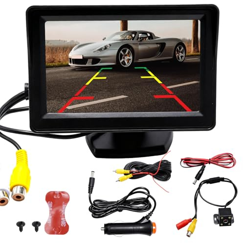 JUUDDENPARTS Night Vision Reverse Camera with Parking Guidelines, 1080P AHD High-Definition Kit & 4.3 LCD Monitor, Universal Waterproof Solution for Safer Parking