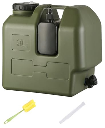 Camping – Réservoir portable de 35 x 24 x 36 cm, distributeur durable en polyéthylène haute densité, récipient de stockage extérieur avec robinet et bouteille de savon | Approvisionnement en eau pour