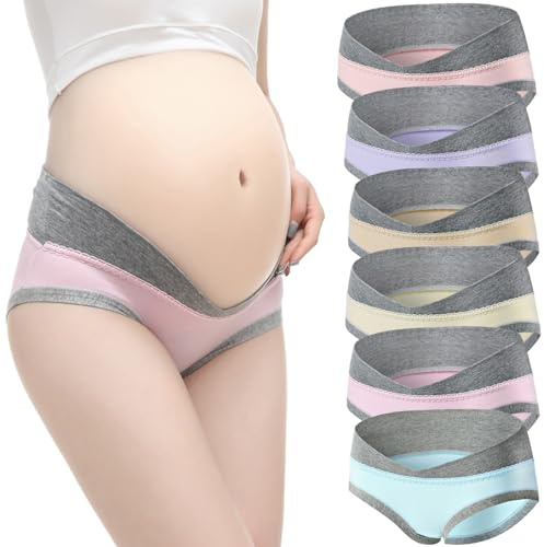 Culottes Maternité Femme Coton sous-vêtements de Maternité Taille Basse en Forme de V Grossesse Hipster Doux Calecon Grossesse Slip,6 Paquets,32-42
