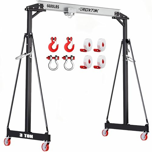 RDXTIK 3 Ton 6600LB Gantry Crane, 3 Ton Manual Trolley, 9.06FT Max Width, Portable Shop Crane with 8.53-12.47 FT Adjustable Height, Silver
