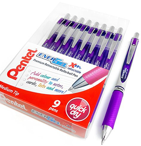 Pentel Energel Xm BL77 – Retractable Liquid-Gel Ink Pen – 0.7 mm – 52% recycelt – Wallet von 9 – Violett