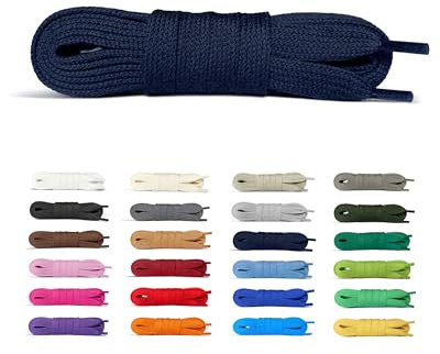 Flat Cotton Laces for Trainers and Sneakers. Replacement Shoelaces for Men, Women and Kids. Classic Look, Strong Build and All-Day Comfort for Casual or Sports Shoes - 1 Pair - Navy blue, 120 cm