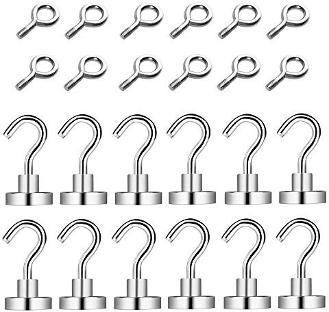 OGORI Magnethaken 12+12 Stück Magnet Haken hält 22 LBS (10KG),16MM Neodym Magnete mit Haken Super Starker Magnetischer Haken für Küche Garage Schließfächer Büro Kühlschrankmagnet Schlüsselhalter