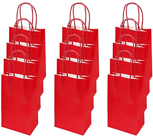 Flintronic Papiertüten aus Kraftpapier, 12 Stück Papiertüten mit Henkel, Geschenkverpackung, Tüten Eschenktüten, Gastgeschenke Tüten, Mitgebseltüten, Geschenktüten Set - Rot(8 * 13 * 21CM)