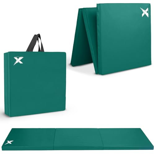 Xn8 Sports Tri-Fold Gymnastics Acro Tumble Mat –6cm Thick & 6Ft Long Foldable Gymnastic Exercise Crash Mats for Kids & Adults Non-Slip PU Leather Folding Gym Mat with Carrying Handles for Yoga Pilates