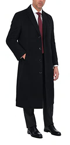 ARTHUR BLACK Mens Single Breasted Wool Cashmere Full Length Overcoat Long Coat - Black 58R
