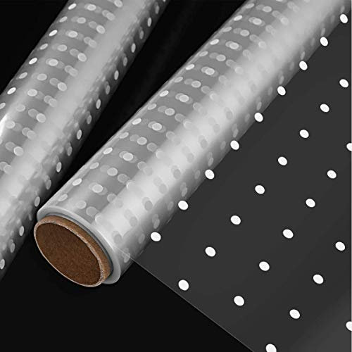 STOBOK 2 Rolle Cellophan Geschenkpapier Rolle,40CM x 30M Weißer Punkt Zellophan 2.5 Mil Dicke Lange Film Geschenk Kristall Papier Transparentpapier für Kunst, Blumen, Handwerk